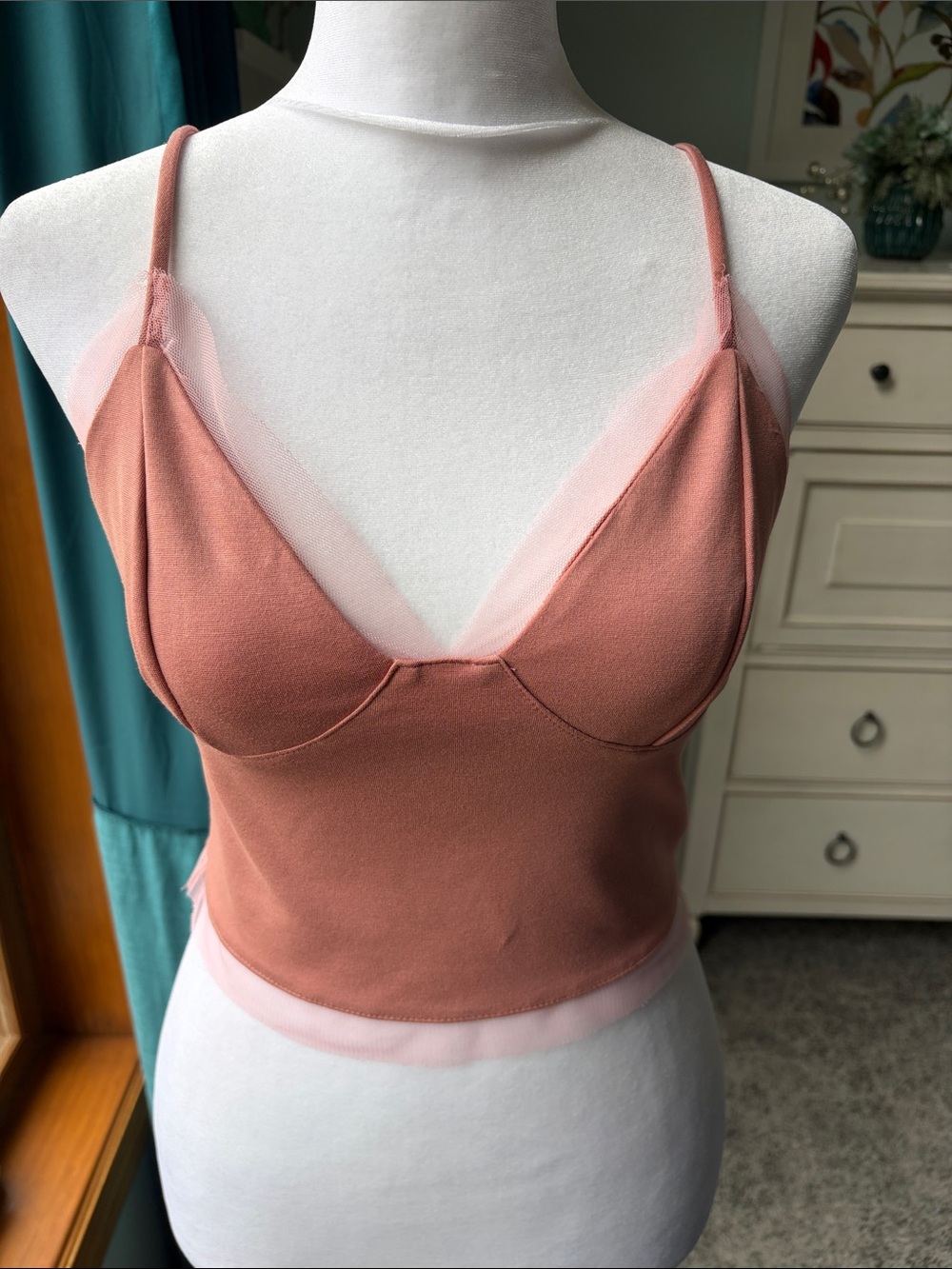 Urban Outfitters Silence + Noise Mesh Trim Pink Longline Bralette Cami M
